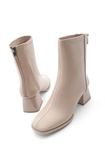 Marjin Women's Heeled Boots Flat Toe Zippered At The Back Naïs Beige.