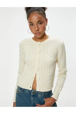 Koton Hair Knit Textured Buttoned Crew Neck Knitwear Cardigan