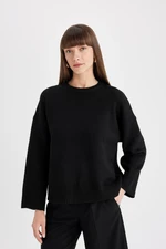 DEFACTO Oversize Wide Pattern Crew Neck Basic Plain Knitwear Sweater