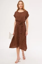 armonika Women's Brown Polka Dot Waist Elastic Tie Dress