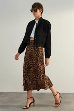 Trendyol Brown Premium High Quality Animal Print Satin Midi Skirt