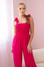 Waisted jumpsuit with a pleated fuchsia-coloured top