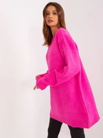 Fluo pink knitted dress with a round neckline RUE PARIS