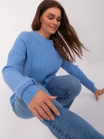 Blue women's classic sweater with patterns