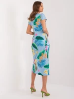 Light blue women's dress with exotic prints