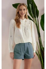 Trendyol Beige Floral Embroidered Woven Shirt