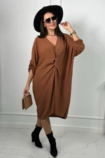 Oversize V-neck Camel dress