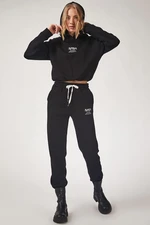 Happiness İstanbul Women's Black Nasa Printed Fleece Tracksuit