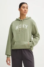 Mikina Roxy Surf Stoked dámská, zelená barva, s kapucí, s potiskem, ERJFT04899