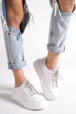 Capone Outfitters Capone Round Toe Women's Sneakers with Stones and Lace-Up White