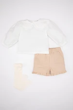 DEFACTO Baby Girl Twill Blouse Shorts Socks 3-Piece Set