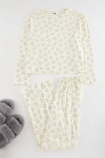 Trendyol Ecru 100% Cotton Teddy Bear Patterned Knitted Pajama Set