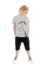 Denokids Cute Dino Striped Boy's Summer T-shirt Capri Shorts Set