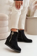 Insulated wedge ankle boots with decorative zipper Eco suede black Leretha