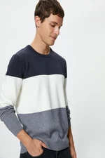 Koton Men's Navy Blue Striped Sweater