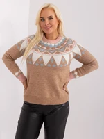 Dark beige women's plus size sweater with patterns