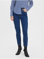 Navy blue women's cropped straight fit jeans VERO MODA Brenda - Women