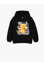 Koton Hoodie Sweatshirt Teddy Bear Printed Raised Slogan Themed