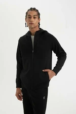 DEFACTO Black Fit Slim Fit Slim Fit Hooded Scuba Diving Fabric Zippered Sweatshirt