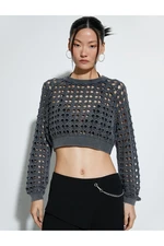 Koton Openwork Crop Sweater Crew Neck Long Sleeve