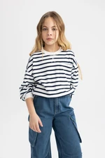 DEFACTO Girl&#39;s Striped Crew Neck Sweatshirt