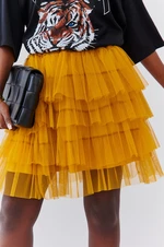 Tulle mini skirt with ruffles mustard