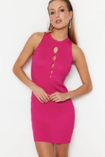 Trendyol Fuchsia Fitted Knitwear Window/Cut Out Detailed Evening Dress