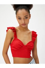 Koton Crop Top Frilly Sweetheart Collar Textured Straps