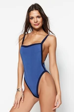 Trendyol Blue Square Collar Color Block High Leg Swimsuit