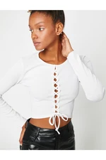 Koton Long Sleeve T-Shirt Crop Tie Front