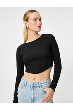 Koton Corset Detailed Crop T-Shirt Long Sleeve