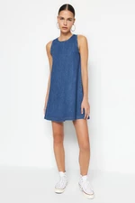 Trendyol Dark Blue Pleated Denim Dress