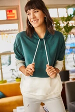 Olalook Women's Emerald Contrast Asymmetrical Hoodie Sweatshirt