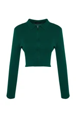 Trendyol Emerald Green Crop Zippered Knitwear Cardigan