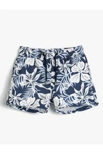 Koton Marine Shorts with Tie Waist Floral Pattern, Mesh Lined.