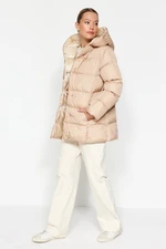 Trendyol Beige Oversized Inflatable Jacket with a Hood