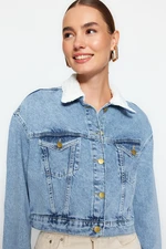 Trendyol Furry Blue Collar Trucker Denim Jacket