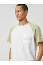 Koton Embroidered Motto T-Shirt Raglan Sleeve Crew Neck Pocket Detailed.