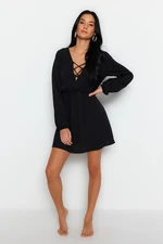 Trendyol Black Mini Woven Tie Linen Blended Beach Dress