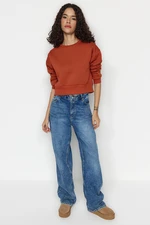 Trendyol Tile Thick, Fleece Inside Crew Neck Relaxed Cut Crop Knitted Sweatshirt