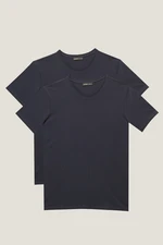 ALTINYILDIZ CLASSICS Men's Navy Blue Slim Fit Slim Fit V-Neck 100% Cotton T-shirt 2-pack.