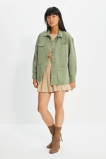 Trendyol Khaki Pocket Detailed Oversized Denim Shirt Jacket