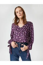 Koton Floral Blouse with Balloon Sleeves Tie Detailed