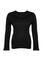 Trendyol Curve Black Wide Collar Corduroy Knitwear Sweater