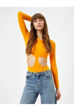 Koton Bodysuit Window Detailed Crew Neck Long Sleeved