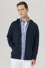 AC&Co / Altınyıldız Classics Men's Navy Blue Standard Fit Normal Cut Hooded Zippered Sweatshirt Jacket.