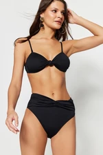 Trendyol Black csomózott texturált magas derék normál lábú bikini alsó