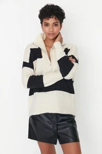 Trendyol Stone Wide Pattern Soft Texture Zippered Knitwear Sweater