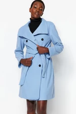 Trendyol dlhý modrý razený kabát