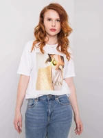 Women's white T-shirt with print and application